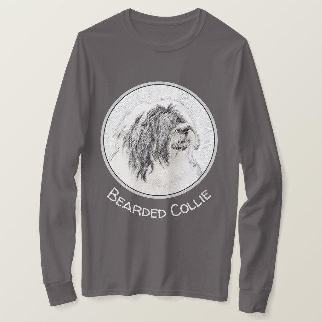 Beared Collie Teckning - Cute Original Hund Art T Shirt (Design framsida)