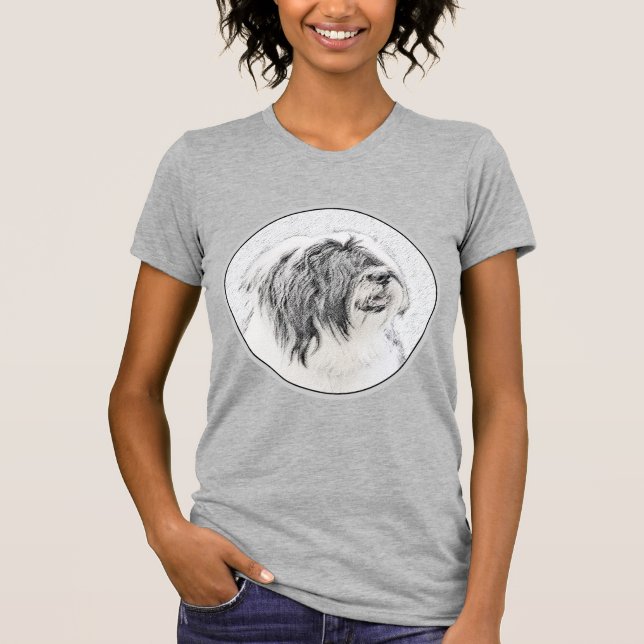 Beared Collie Teckning - Cute Original Hund Art T Shirt (Framsida)