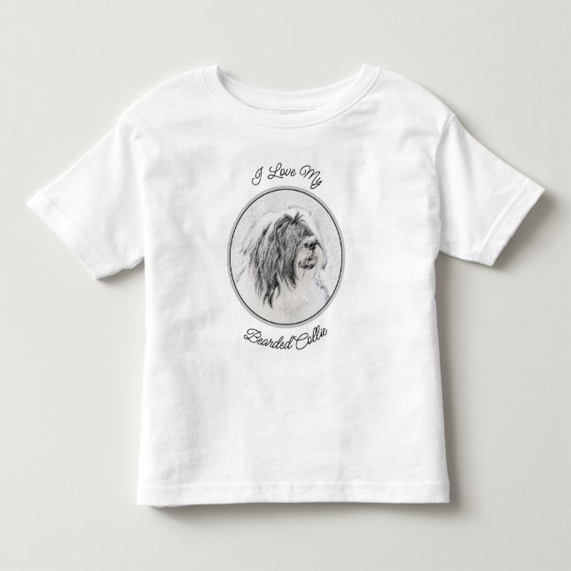 Beared Collie Teckning - Cute Original Hund Art T Shirt (Framsida)