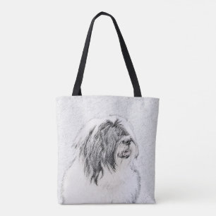 Beared Collie Teckning - Cute Original Hund Art Tygkasse
