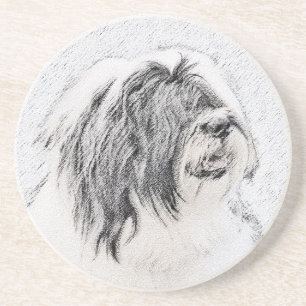 Beared Collie Teckning - Cute Original Hund Art Underlägg