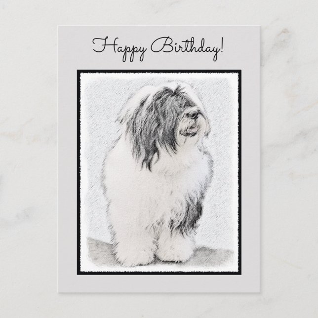 Beared Collie Teckning - Cute Original Hund Art Vykort (Framsida)