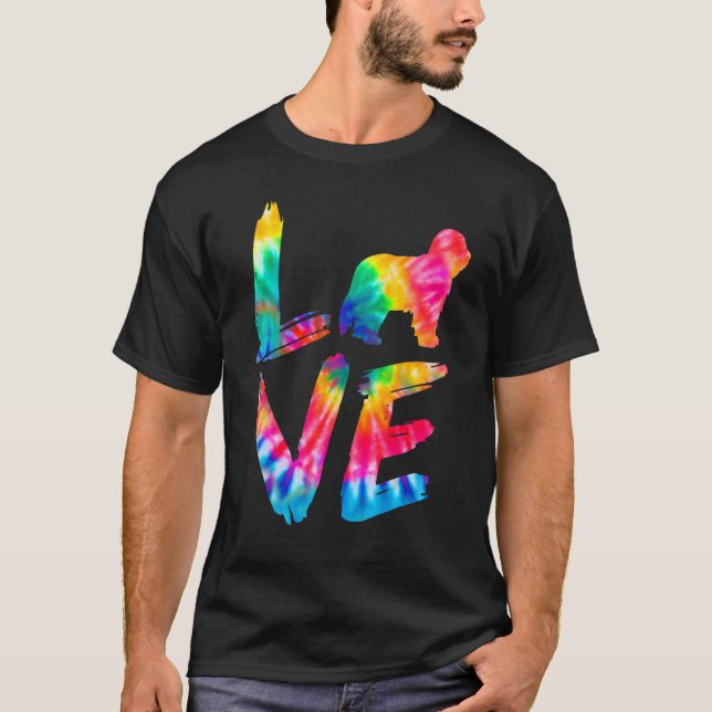 Beared Collie Tie Dye Kärlek Hund Mamma Pappa T Shirt (Framsida)