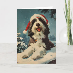 Beared Collie vintage personlig jul Helgkort