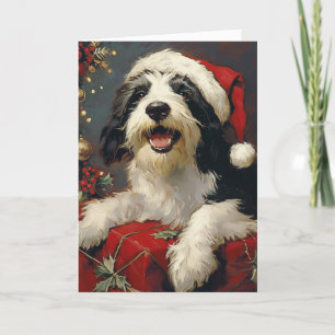 Beared Collie vintage personlig jul Helgkort