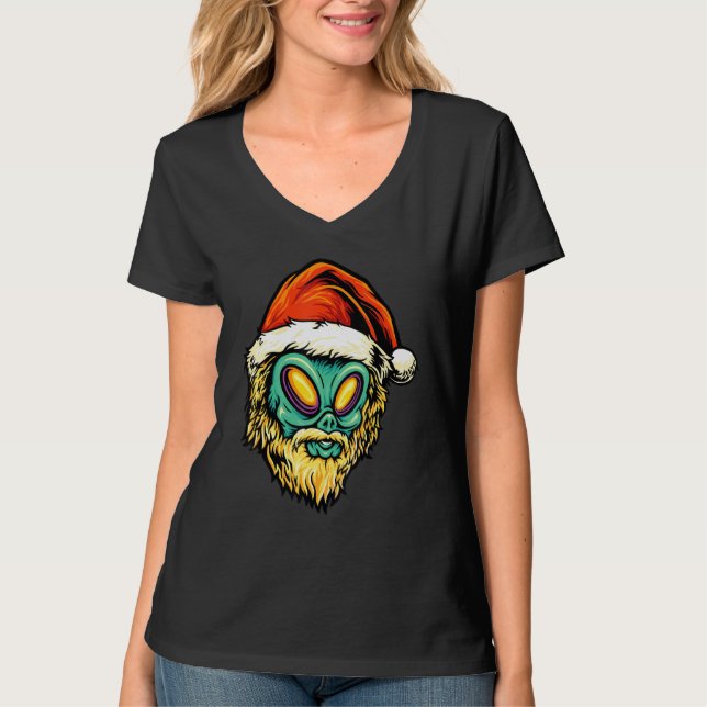 Beared Jultomten Alien Head Ufo Älskare Christma T Shirt (Framsida)