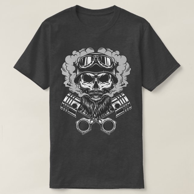 Bearged mustached biker Skull T Shirt (Design framsida)
