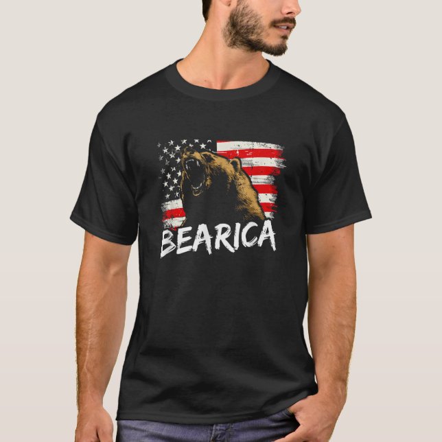 Bearica American Grizzly Bear Coola Patriotic USA  T Shirt (Framsida)