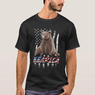 Bearica Pun US Flagga Patriotic Watercolor Grizzly T Shirt