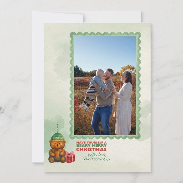 Bearista Coffee Bear "Beary Merry Christmas" Card Kort (Framsida)