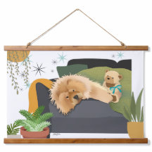 BEARLY AWAKE - CHOW wood top tapestry