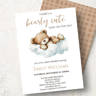 Bearly Cute Baby Shower Invitation | Neutral Teddy Inbjudningar