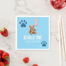 Bearly One | Brun Teddybjörn Första Födelsedag Pappersservett