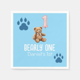 Bearly One | Brun Teddybjörn Första Födelsedag Pappersservett
