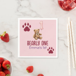 Bearly One | Brun Teddybjörn Första Födelsedagen Pappersservett