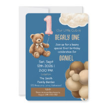 Bearly One Teddy Bear Första Födelsedagsinbjudan