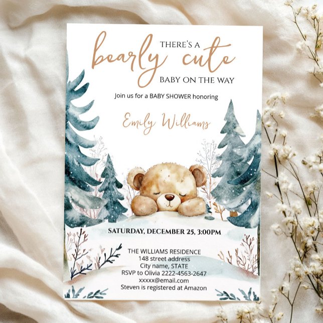 Bearly Wait Baby Shower Invitation | Woodland Bear Inbjudningar (Skapare uppladdad)