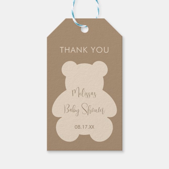 Bearly Wait Beige Baby Shower Thank You Presentetikett (Framsidan)