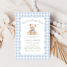 Bearly Wait Blue Teddy Bear Baby Shower Inbjudningar