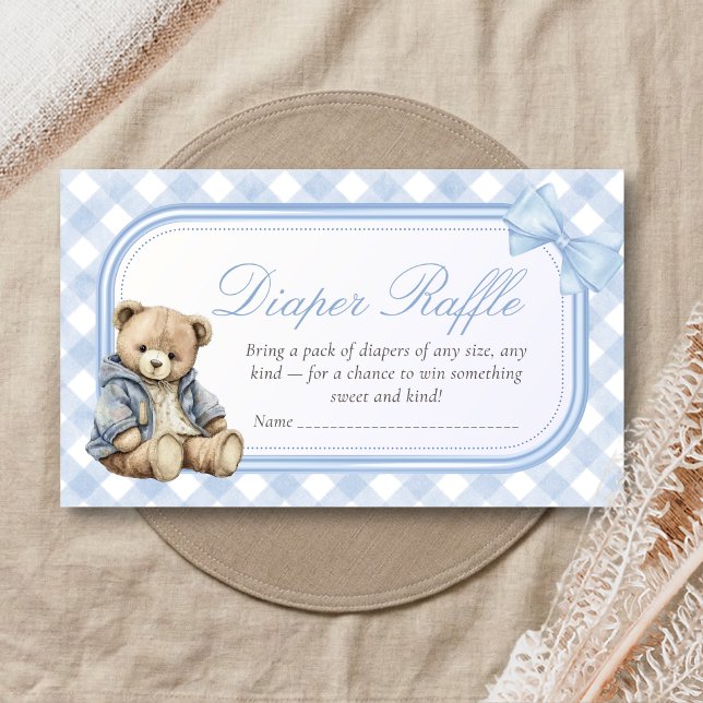 Bearly Wait Elegant Bear Baby Shower Diaper Raffle Tilläggskort (Blue Bear Baby Shower Diaper Raffle)