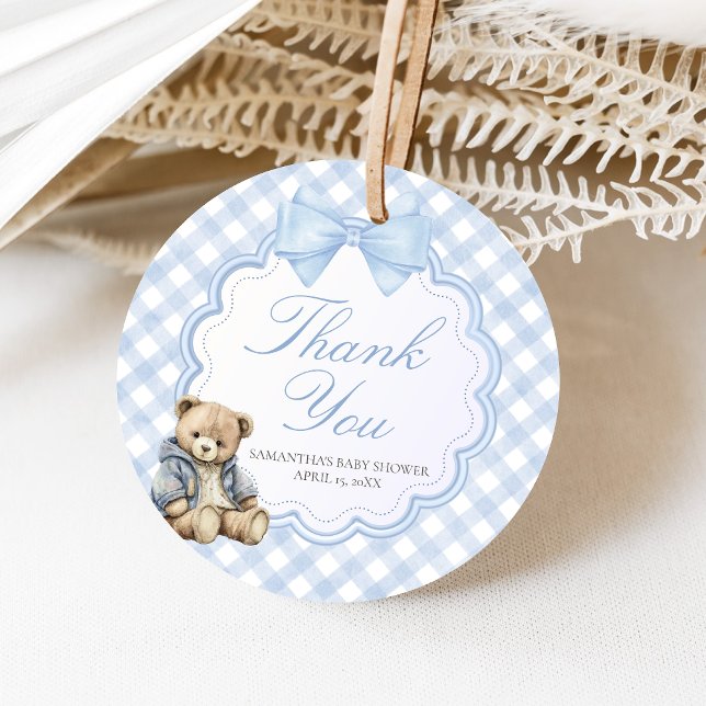 Bearly Wait Elegant Bear Baby Shower Gåvor Etiketter (Blue Bear Baby Shower Favor Tags)