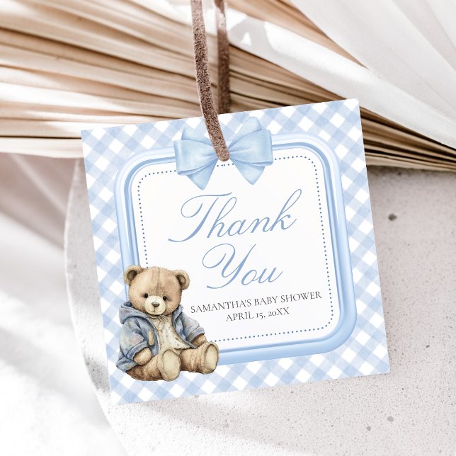 Bearly Wait Elegant Bear Baby Shower Gåvor Etiketter (Blue Bear Baby Shower Favor Tags)