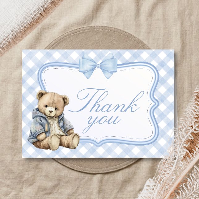Bearly Wait Elegant Bear Baby Shower Tack Kort (Blue Bear Baby Shower Thank You Card)