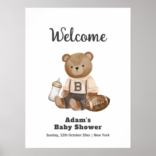Bearly Wait Football Sport Baby Shower Welcome Poster (Framsidan)