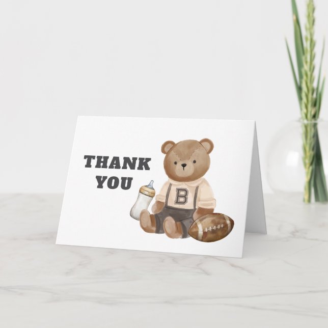 Bearly Wait Football Sport Boy Baby Shower  Tack Kort (Framsida)