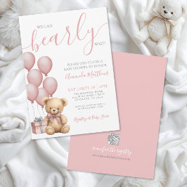 Bearly Wait Girl Pink Bear Baby Shower Inbjudningar