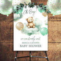 Bearly Wait Grön Ballong Moln Baby Shower