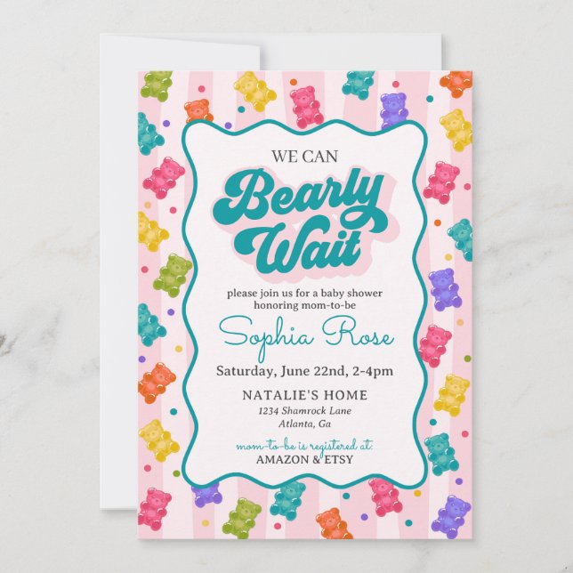 Bearly Wait Gummy Bear Baby Shower Invitation Inbjudningar (Framsida)
