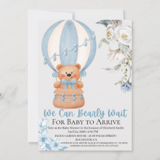 Bearly Wait Hot Air Ballon Baby Shower Invitation Julkort