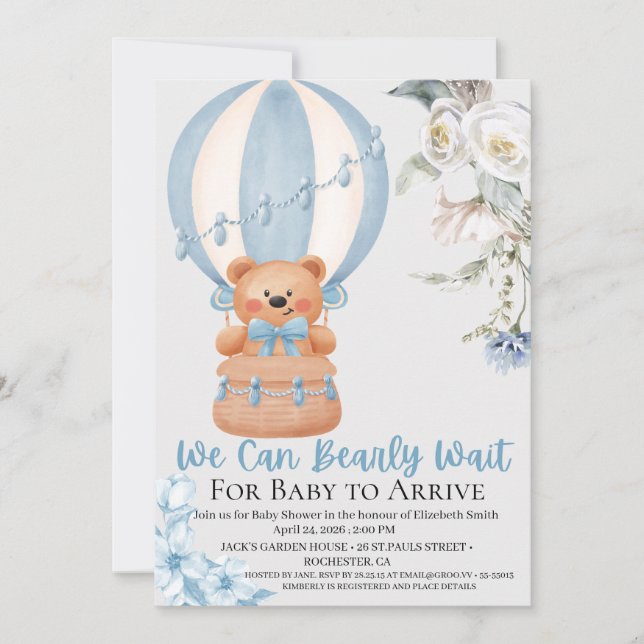 Bearly Wait Hot Air Ballon Baby Shower Invitation Julkort (Framsida)