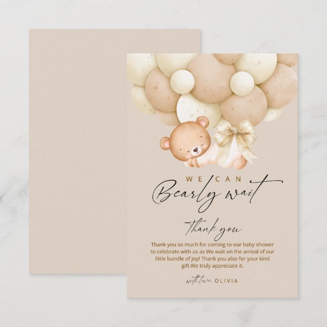 Bearly Wait Könsneutral Baby Shower    Tack Kort (Fram/baksida)