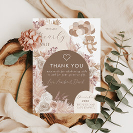 Bearly Wait Neutral Boho Teddy Bear Thank You Tack Kort