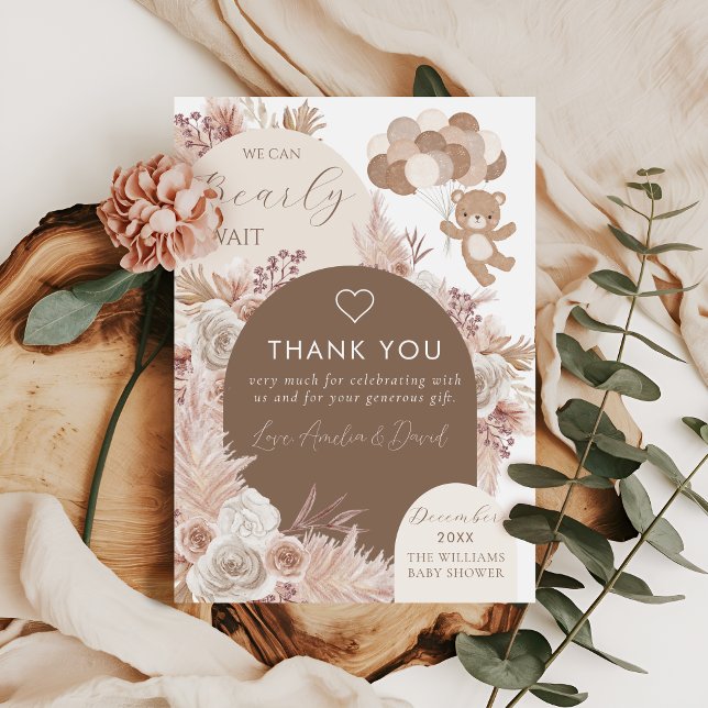 Bearly Wait Neutral Boho Teddy Bear Thank You Tack Kort (Skapare uppladdad)