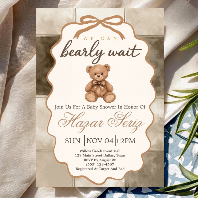 Bearly Wait Neutral Nalle Björn Barnkalas Inbjudningar (Skapare uppladdad)
