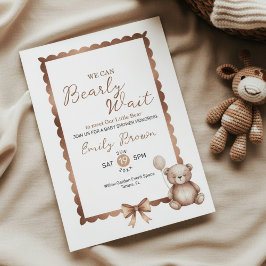 Bearly Wait Neutral Teddy Baby Shower Invitation Inbjudningar