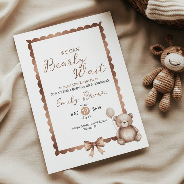 Bearly Wait Neutral Teddy Baby Shower Invitation Inbjudningar (Teddy Bear Baby Shower)