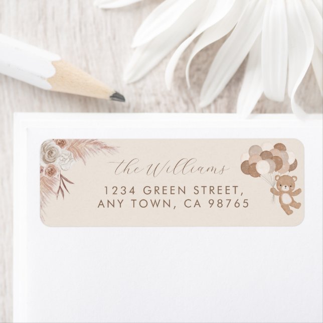 Bearly Wait Neutral Teddy Bear Baby Shower Returadress Etikett (Insitu)