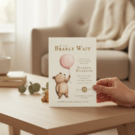 Bearly Wait Pink Balloon Baby Shower QR Code  Inbjudningar