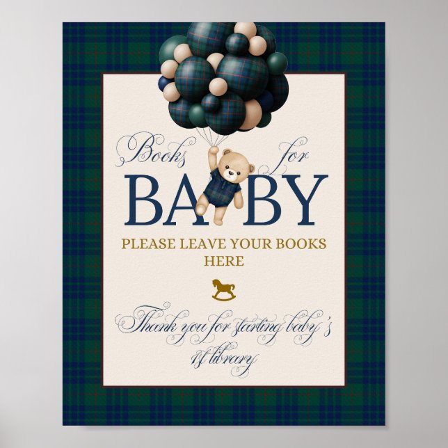 Bearly Wait Preppy Teddy Balloon Baby Shower Poster (Framsidan)