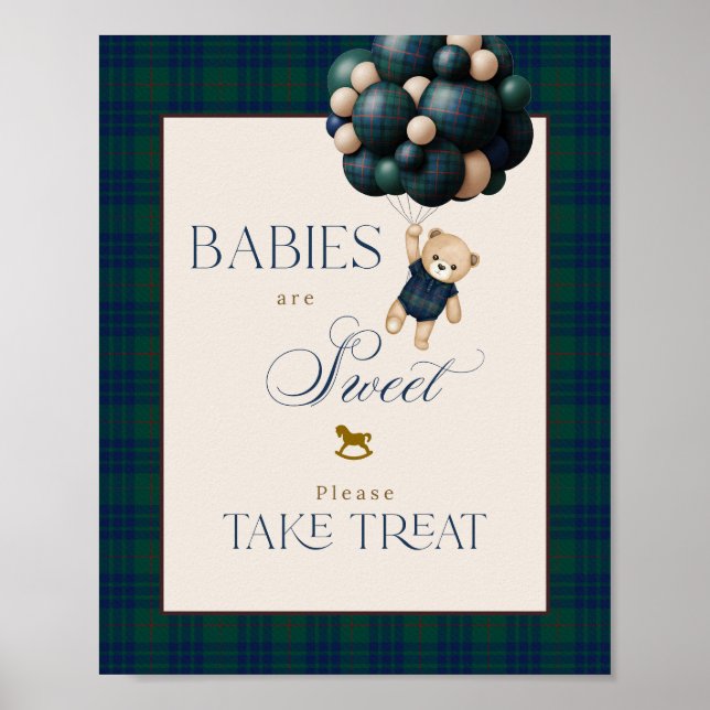 Bearly Wait Preppy Teddy Balloon Baby Shower Poster (Framsidan)