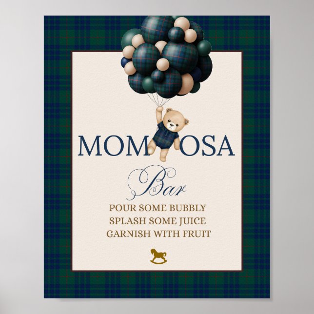 Bearly Wait Preppy Teddy Balloon Baby Shower Poster (Framsidan)