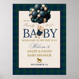 Bearly Wait Preppy Teddy Balloon Baby Shower Poster