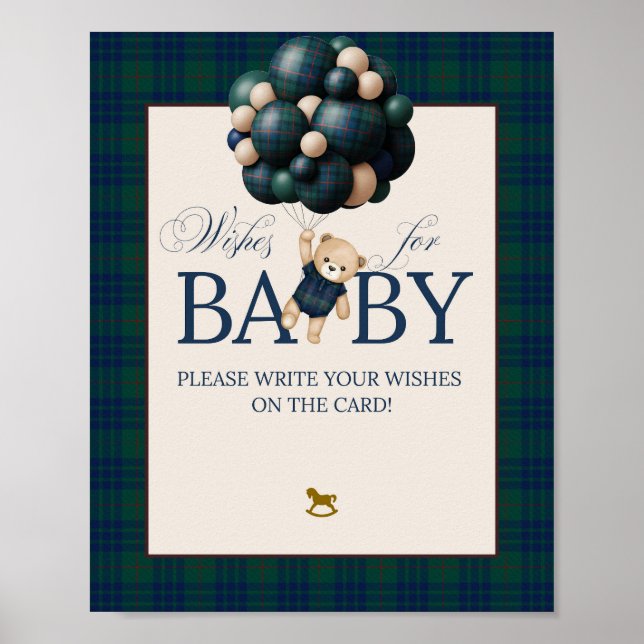 Bearly Wait Preppy Teddy Balloon Baby Shower Poster (Framsidan)