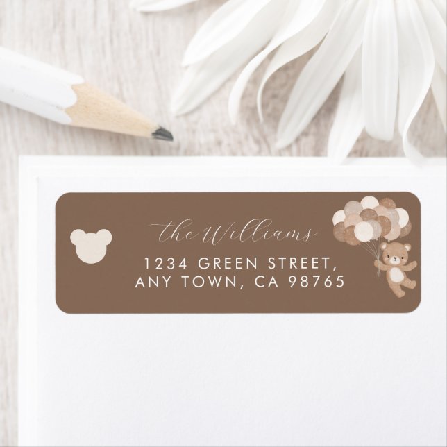 Bearly Wait Taupe Teddy Bear Minimalist Returadress Etikett (Insitu)