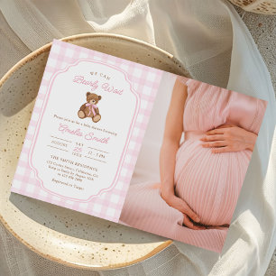 Bearly Wait Teddy Bear Flicka Baby Shower Foto Inbjudningar
