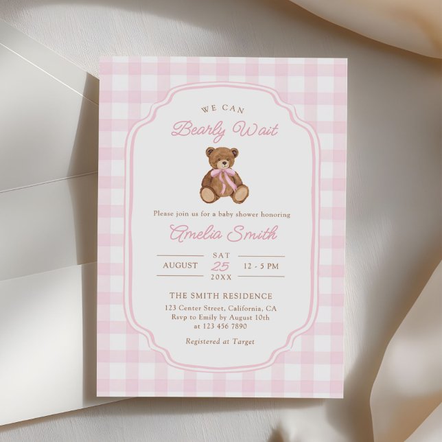 Bearly Wait Teddy Bear Girl Baby Shower Inbjudningar (Skapare uppladdad)